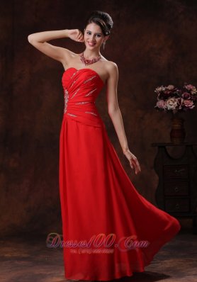 Chiffon Beaded Strapless Red Prom Dress 2013