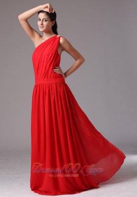 Red Prom Dress with One Shoulder Chiffon Beads