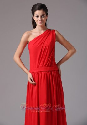 Red Prom Dress with One Shoulder Chiffon Beads