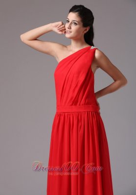 Red Prom Dress with One Shoulder Chiffon Beads