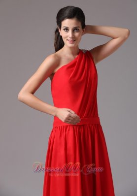 Red Prom Dress with One Shoulder Chiffon Beads