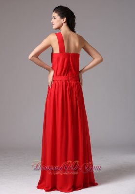 Red Prom Dress with One Shoulder Chiffon Beads