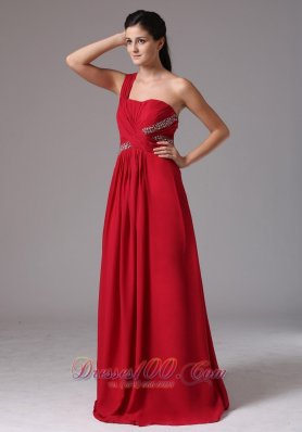 Ruch Beading Wine Red One Shoulder Prom Dress