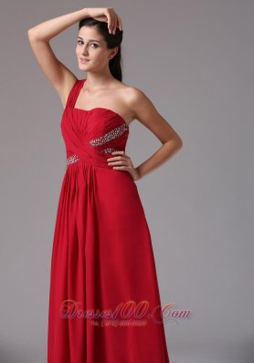 Ruch Beading Wine Red One Shoulder Prom Dress