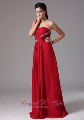 Ruch Beading Wine Red One Shoulder Prom Dress