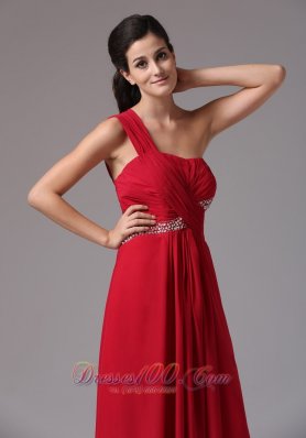 Ruch Beading Wine Red One Shoulder Prom Dress