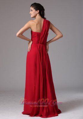 Ruch Beading Wine Red One Shoulder Prom Dress