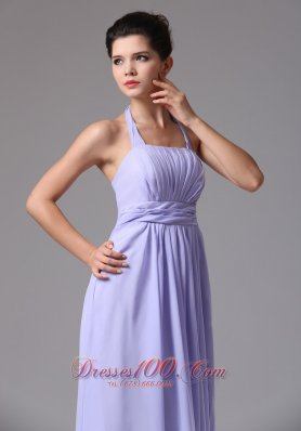 Halter Lilac Ruched Column Chiffon Bridesmaid Dress