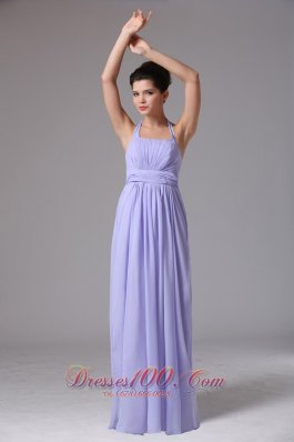 Halter Lilac Ruched Column Chiffon Bridesmaid Dress