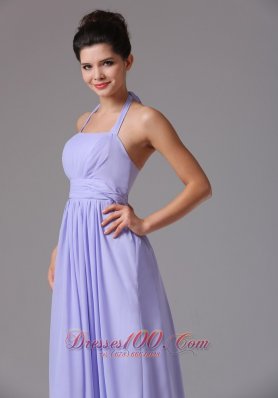 Halter Lilac Ruched Column Chiffon Bridesmaid Dress