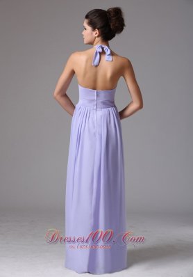 Halter Lilac Ruched Column Chiffon Bridesmaid Dress