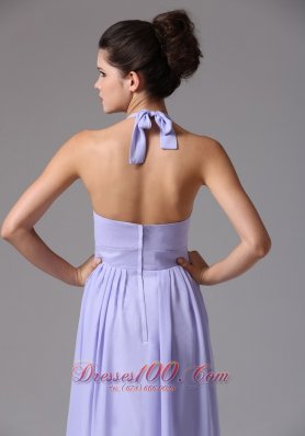 Halter Lilac Ruched Column Chiffon Bridesmaid Dress