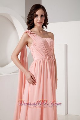 Appliques Watteau Baby Pink One Shoulder Evening Dress