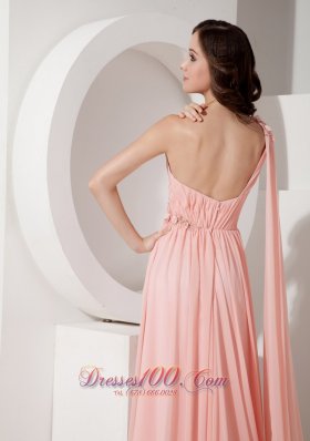 Appliques Watteau Baby Pink One Shoulder Evening Dress