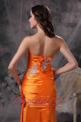 Orange Ruch Column Evening Dress Taffeta Appliques