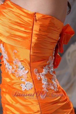 Orange Ruch Column Evening Dress Taffeta Appliques