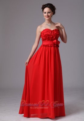 Ruffled Bodice Red Bowknot Sweetheart Prom Dress