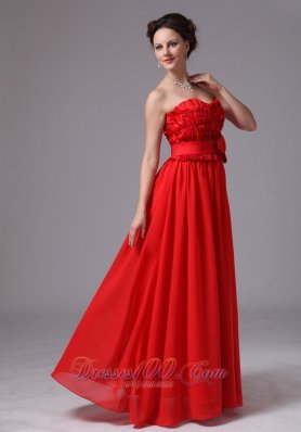 Ruffled Bodice Red Bowknot Sweetheart Prom Dress