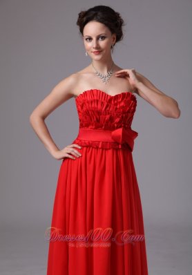 Ruffled Bodice Red Bowknot Sweetheart Prom Dress