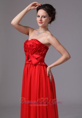 Ruffled Bodice Red Bowknot Sweetheart Prom Dress