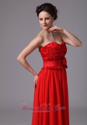 Ruffled Bodice Red Bowknot Sweetheart Prom Dress