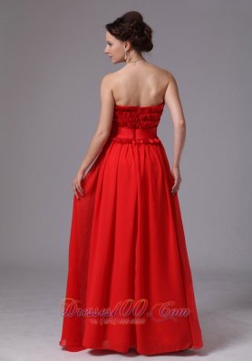 Ruffled Bodice Red Bowknot Sweetheart Prom Dress