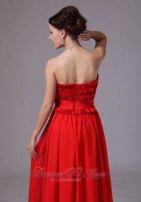 Ruffled Bodice Red Bowknot Sweetheart Prom Dress