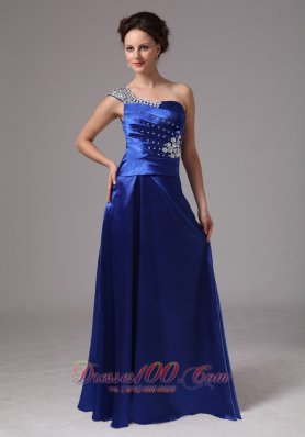 Royal Blue Beaded One Shoulder Evening Dress Ruched