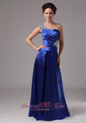 Royal Blue Beaded One Shoulder Evening Dress Ruched