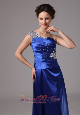 Royal Blue Beaded One Shoulder Evening Dress Ruched