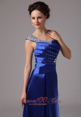 Royal Blue Beaded One Shoulder Evening Dress Ruched