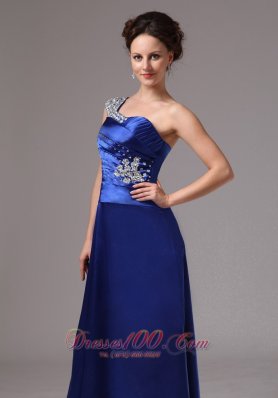 Royal Blue Beaded One Shoulder Evening Dress Ruched