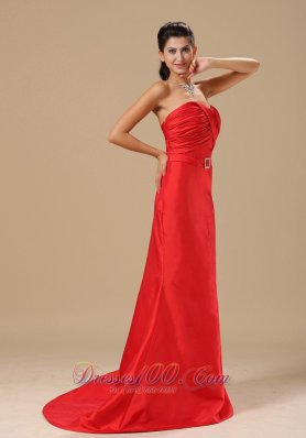 Satin Ruched Evening Dress with Beads Brush Sash