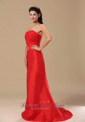 Satin Ruched Evening Dress with Beads Brush Sash