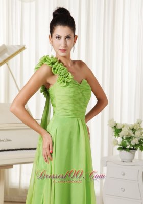 Watteau Train One Shoulder Lime Green Prom Dress