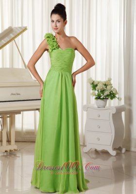 Watteau Train One Shoulder Lime Green Prom Dress