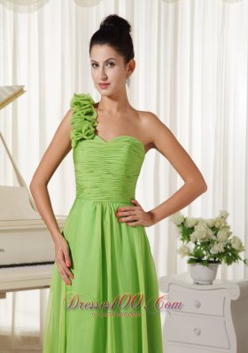 Watteau Train One Shoulder Lime Green Prom Dress