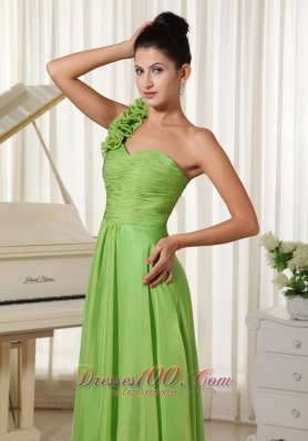 Watteau Train One Shoulder Lime Green Prom Dress