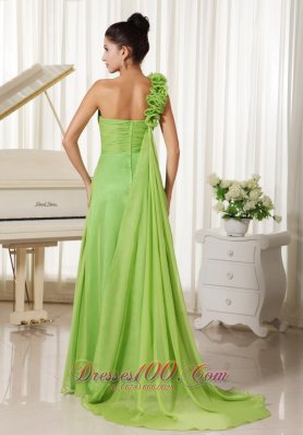 Watteau Train One Shoulder Lime Green Prom Dress