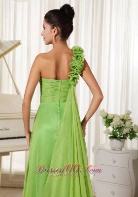 Watteau Train One Shoulder Lime Green Prom Dress