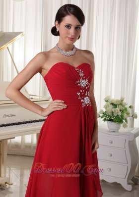Beaded High-low Chiffon Ruched Red Homecoming Dress