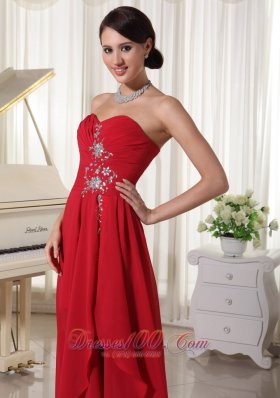 Beaded High-low Chiffon Ruched Red Homecoming Dress