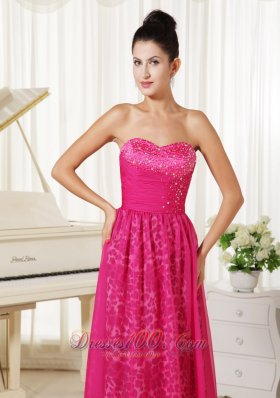 Hot Pink Leopard Chiffon Prom Dress Beaded Sweetheart