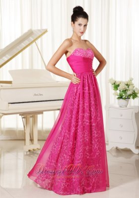 Hot Pink Leopard Chiffon Prom Dress Beaded Sweetheart