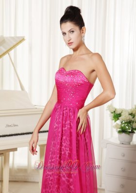 Hot Pink Leopard Chiffon Prom Dress Beaded Sweetheart