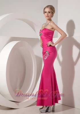 Applique Mermaid Hot Pink Ankle-length Cocktail Dress