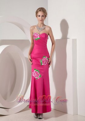 Applique Mermaid Hot Pink Ankle-length Cocktail Dress