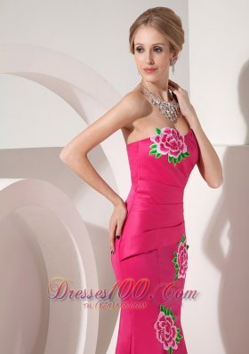 Applique Mermaid Hot Pink Ankle-length Cocktail Dress