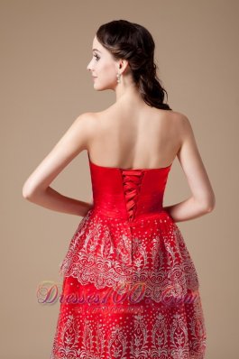 Taffeta Red Knee-length Prom Dress Strapless Beadwork
