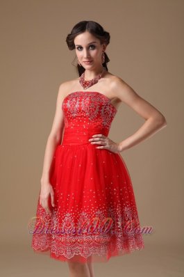 Embroidery Knee-length Prom Dress Short Red Designers